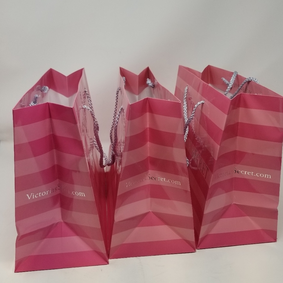 Victoria's Secret Set / 3 Paper Shopping Bags Medium Pink Silver Good - Picture 9 of 10